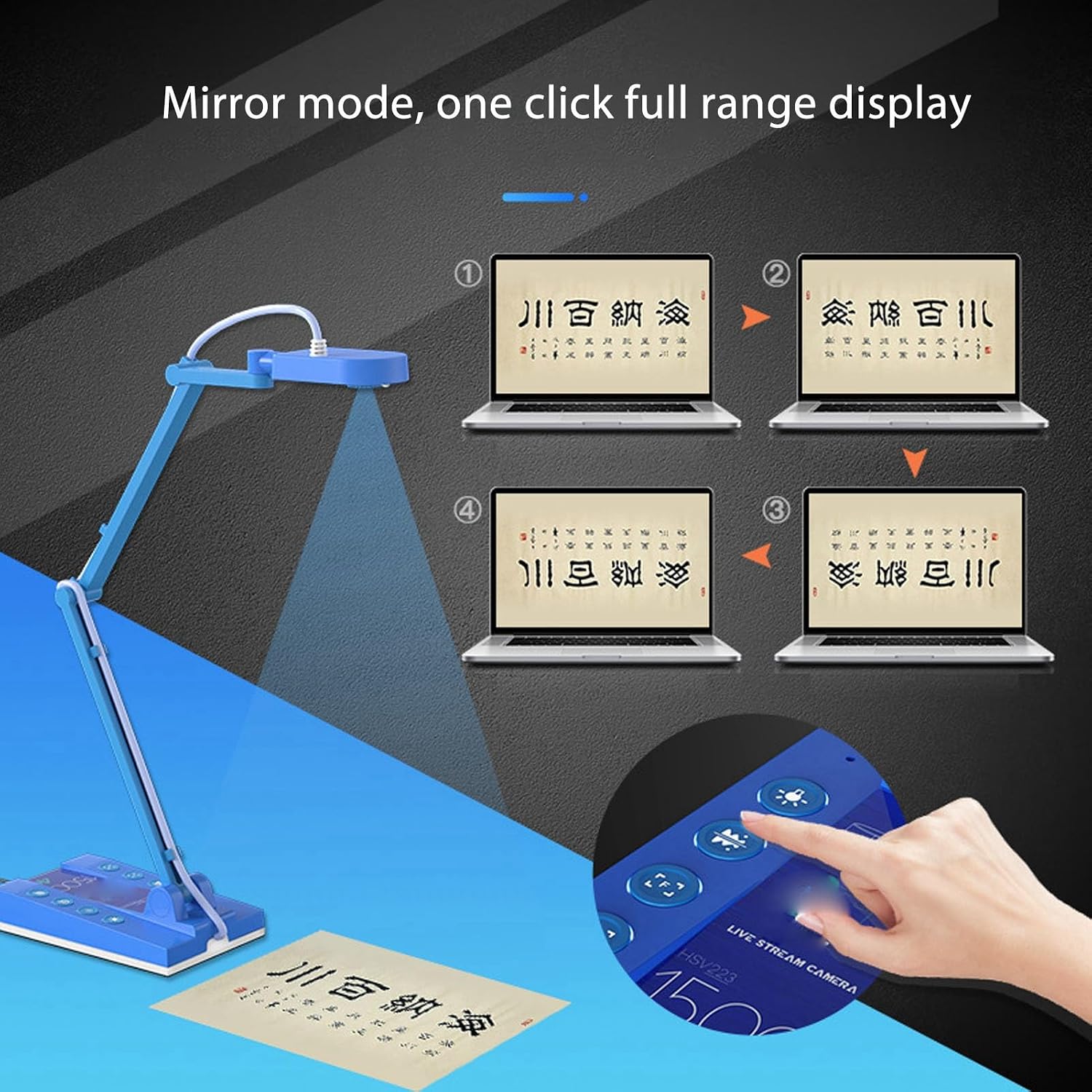 4K USB Document Camera 15MP High Definition Webcam with Autofocus LED Light for Remote Teaching Web Conferencing Live Demo Foldable Design