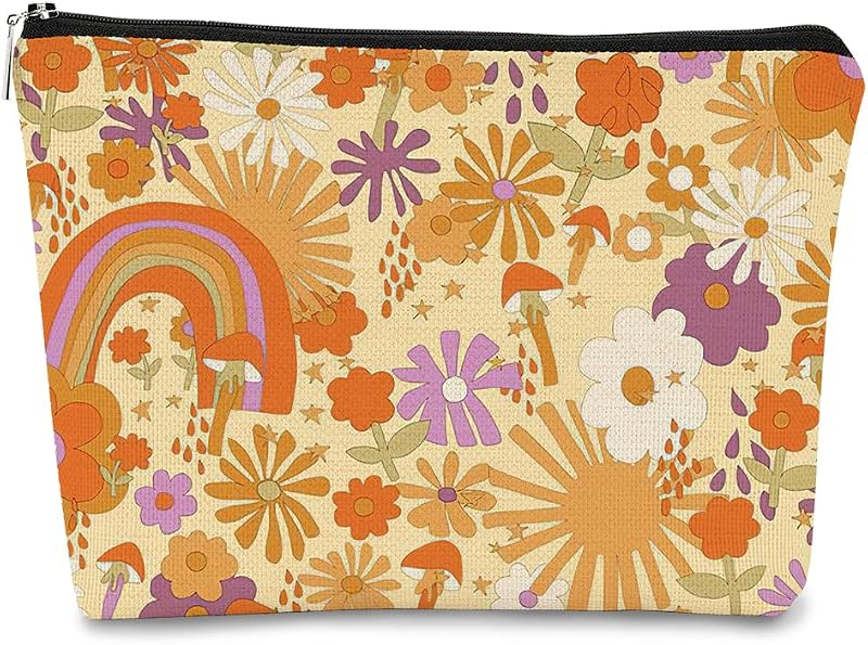 Necessaire de maquiagem BARPERY floral retrô Hippie Flower 16 com zíper