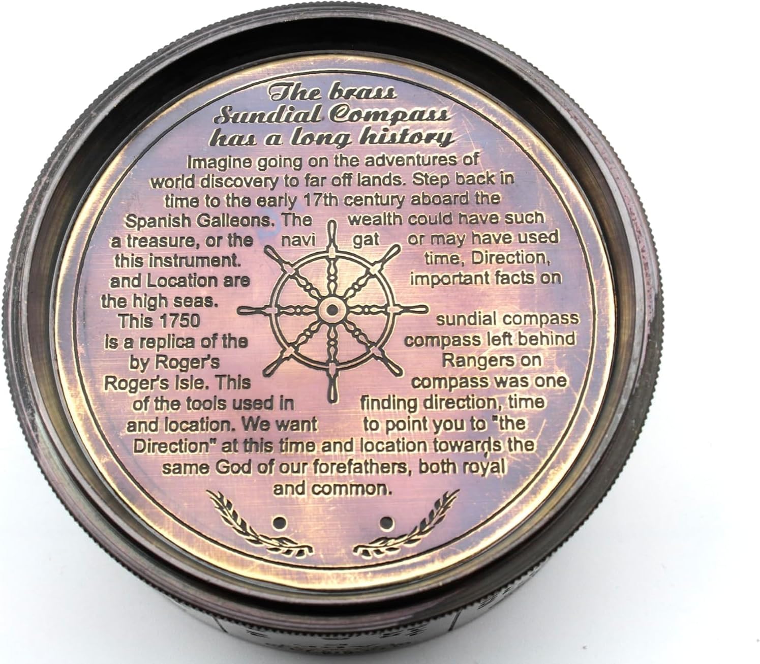 The Vintage Venue Antique Brass Compass with Sundial Calendar Leather Case – Vintage Navigational Instrument with Folding Lid – Collectible Maritime Decor & Gift for Travelers, Explorers.