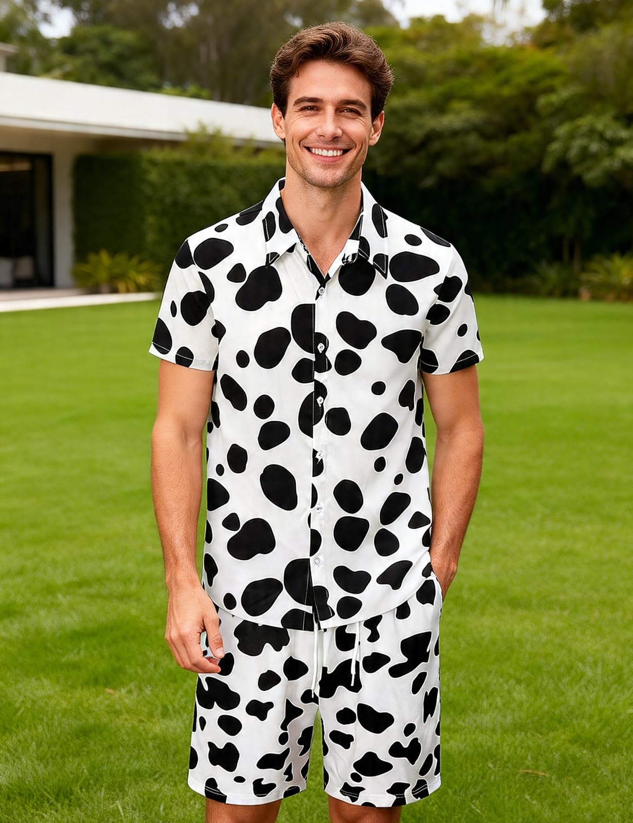 Camisa y Pantalones de Estampado Animal Casuales Manga Corta para Hombres