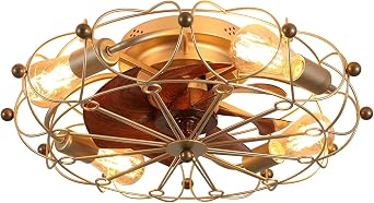 HomeLava 19.7 inch Iron Cage Ceiling Fans with Lights, Flush Mount Ceiling Fan Lights with Remote Control, 6 Speed Farmhouse Fan Lights for KitchenBulbs not Included