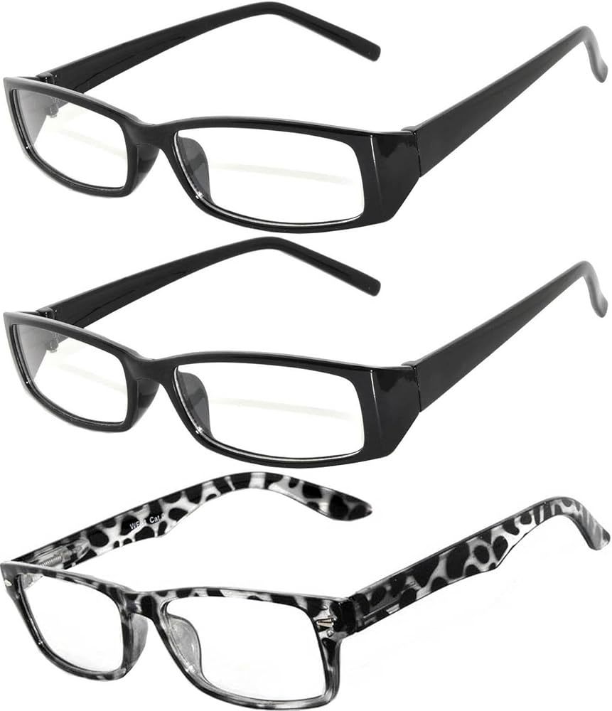 OWL 3 Pack Narrow Retro Non Prescription Fashion Glasses