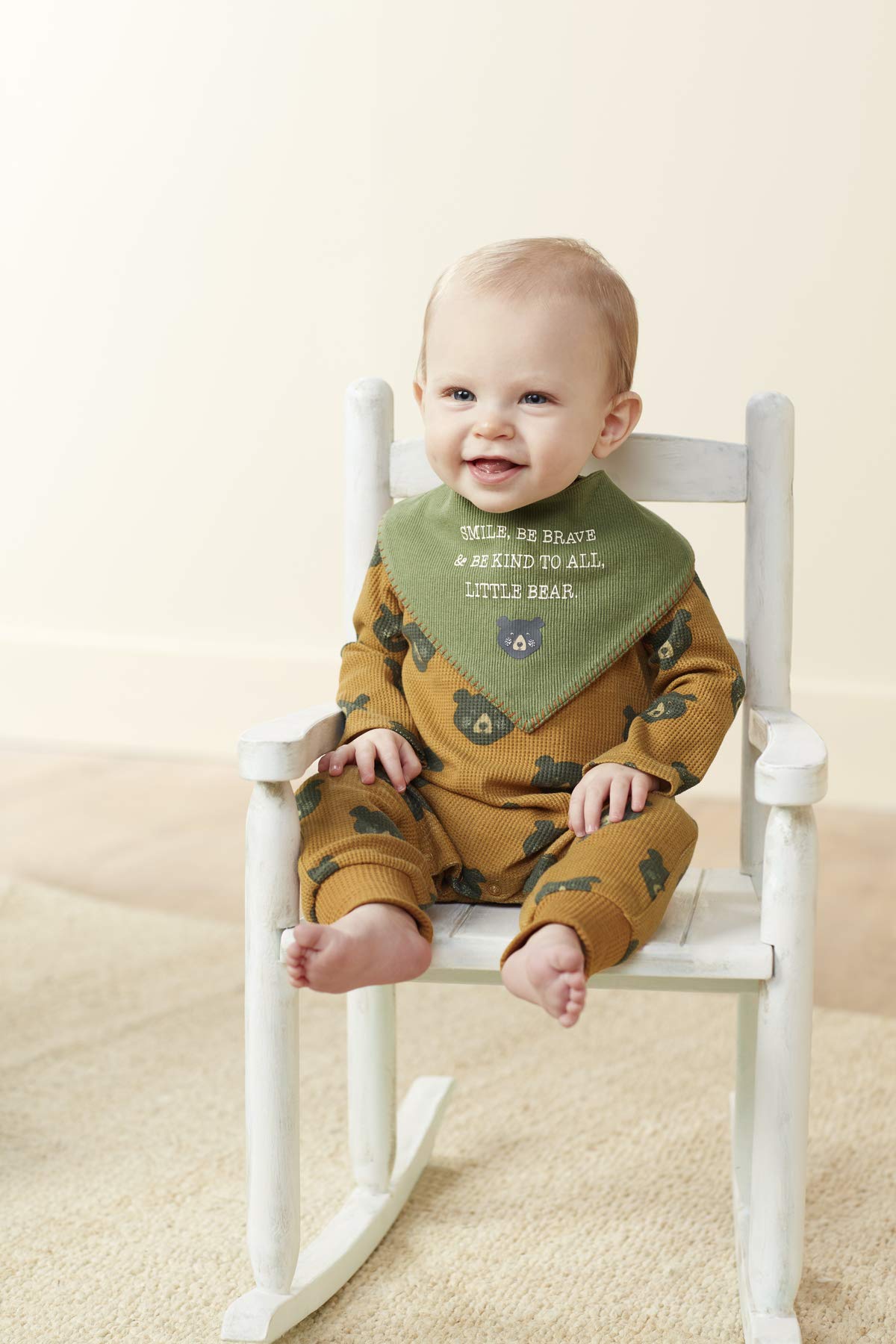 Mud Pie Baby Boys' Waffle Bear One Piece and Bib Set, Brown, 6-9 Months