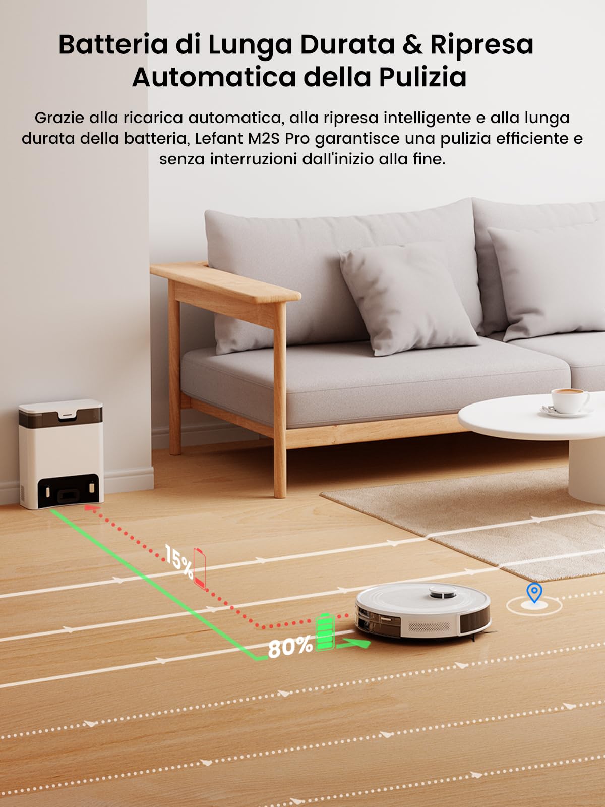 Lefant M2S Pro Robot Aspirapolvere Lavapavimenti con Svuotamento Automatico,Aspirazione 10000Pa,240 Minuti,Navigazione Laser dTOF,Tecnologia di Evitamento Degli Ostacoli PSD,Pulizia Personalizzata