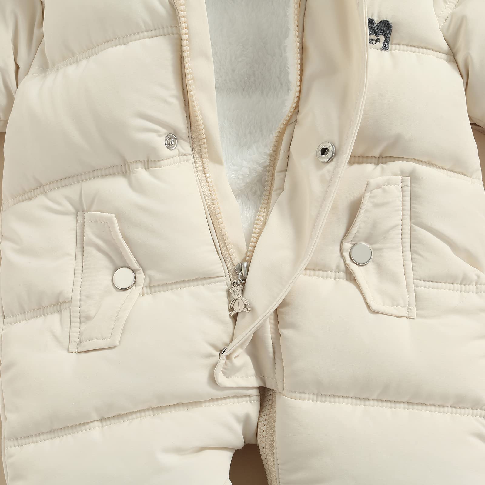 Geagodelia Combinaisons à Glissière pour Enfants avec Gants, Combinaison à Capuche Hiver Barboteuse en Peluche de Couleur Unie avec Poches
