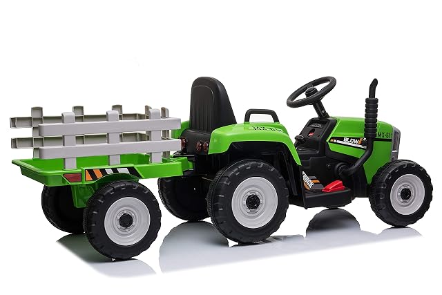 Foto 8 de 8 de FINOOS Tractor eléctrico 12 V, con pala y remolque desmontable, vehículo para niños, con luz LED