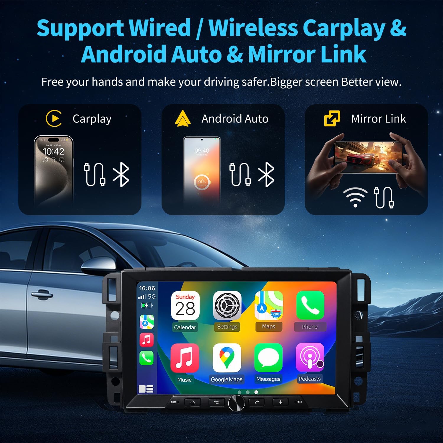 Car Stereo Radio for Chevrolet Silverado Tahoe GMC Sierra Yukon 2007-2013, 8inch Android 13 Touchscreen with Wireless Carplay Android Auto GPS Navigation AM FM AHD Backup Camera(4G+64G)