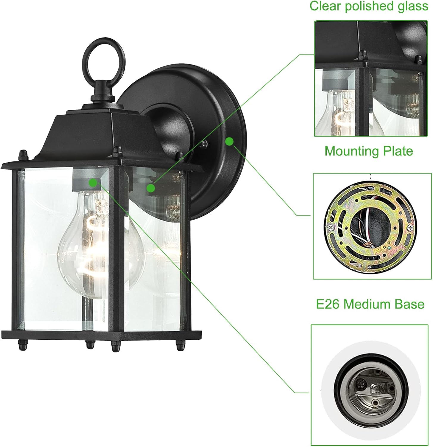 WISBEAM 2 Packs Outdoor Wall Lantern, Black Exterior Waterproof Wall Sconce for House, Aluminum Housing Plus Glass, Wet Location Rated, ETL Qualified, Bulbs Not Included