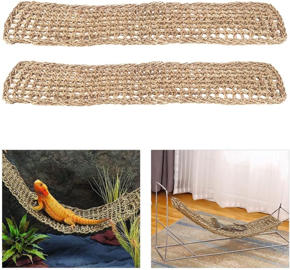 balacoo 2pcs Reptile Seagrass Hammocks for Lizards Natural Hanging Beds for Reptiles Comfortable Pet Seagrass Pads Easy to Install Safe and Fun Resting Place No Suction Cups
