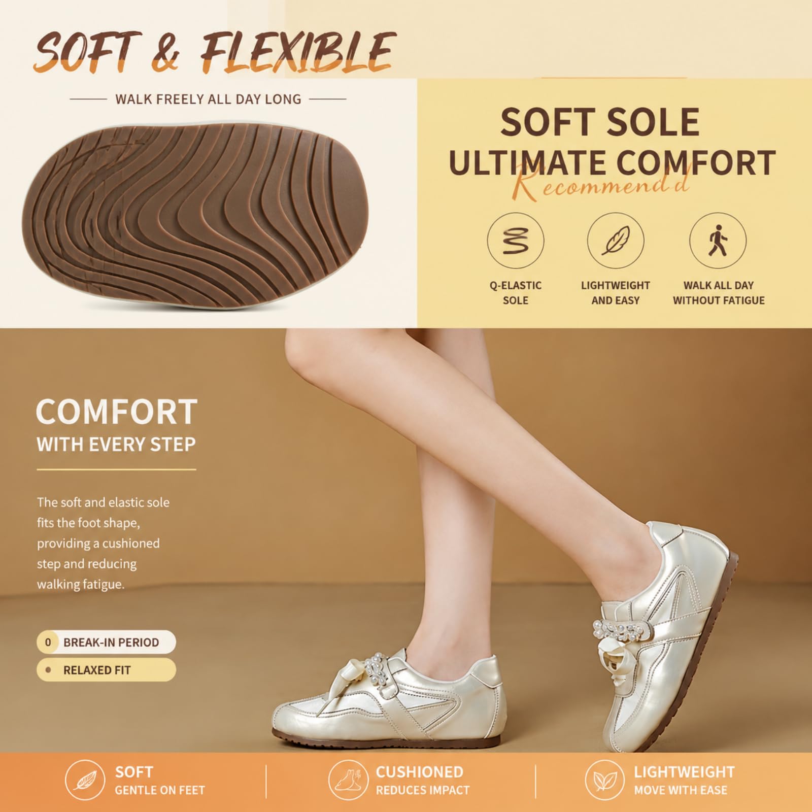 CYBHSM - Tenis de plataforma para mujer, con lazo perlado, gancho y bucle, estilo retro, ligeros, invisibles, con levantamiento de talón, zapatos casuales para caminar