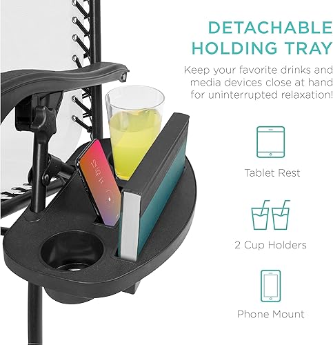 Miniatura 5 de Best Choice Products Juego de 2 sillas reclinables ajustables de malla de acero con gravedad cero con almohadas y bandejas portavasos, nievenegro