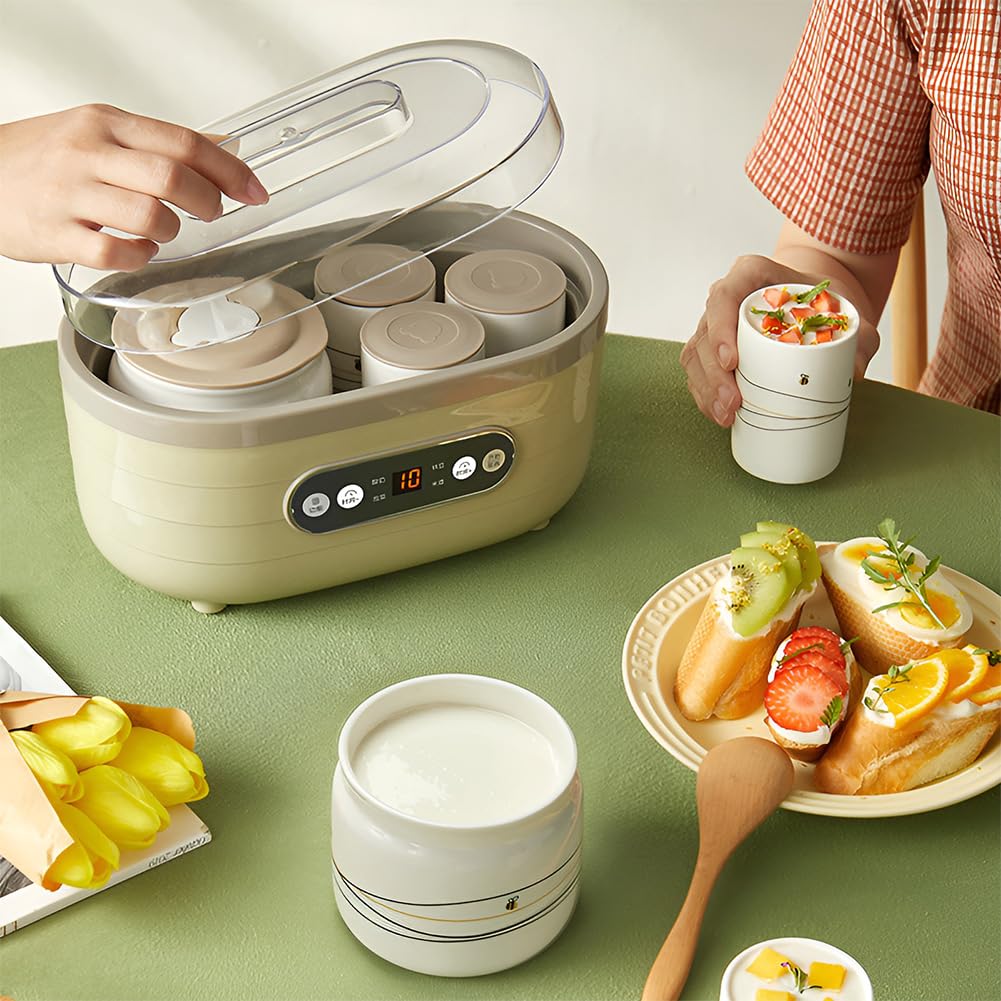 Yaourtière Multifonctionnelle,Mini Machine À Vin De Riz Automatique Faite Maison Avec Écran Tactile Intelligent,2 Grandes Et 6 Petites Tasses For Des Desserts Sains Et Frais À Faible Teneur En Calorie