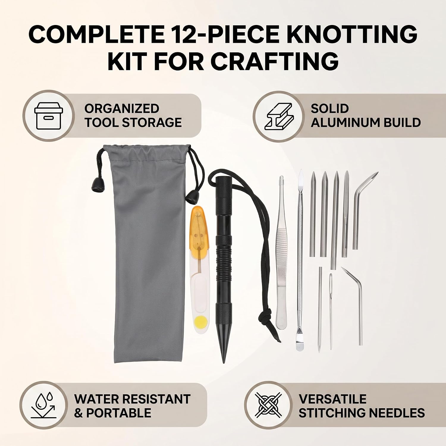 DIY Knitting Tool Kit, Sturdy and Parachute Cord Needles Sewing Needles Kit for Outdoor Enthusiasts for Making Bracelets