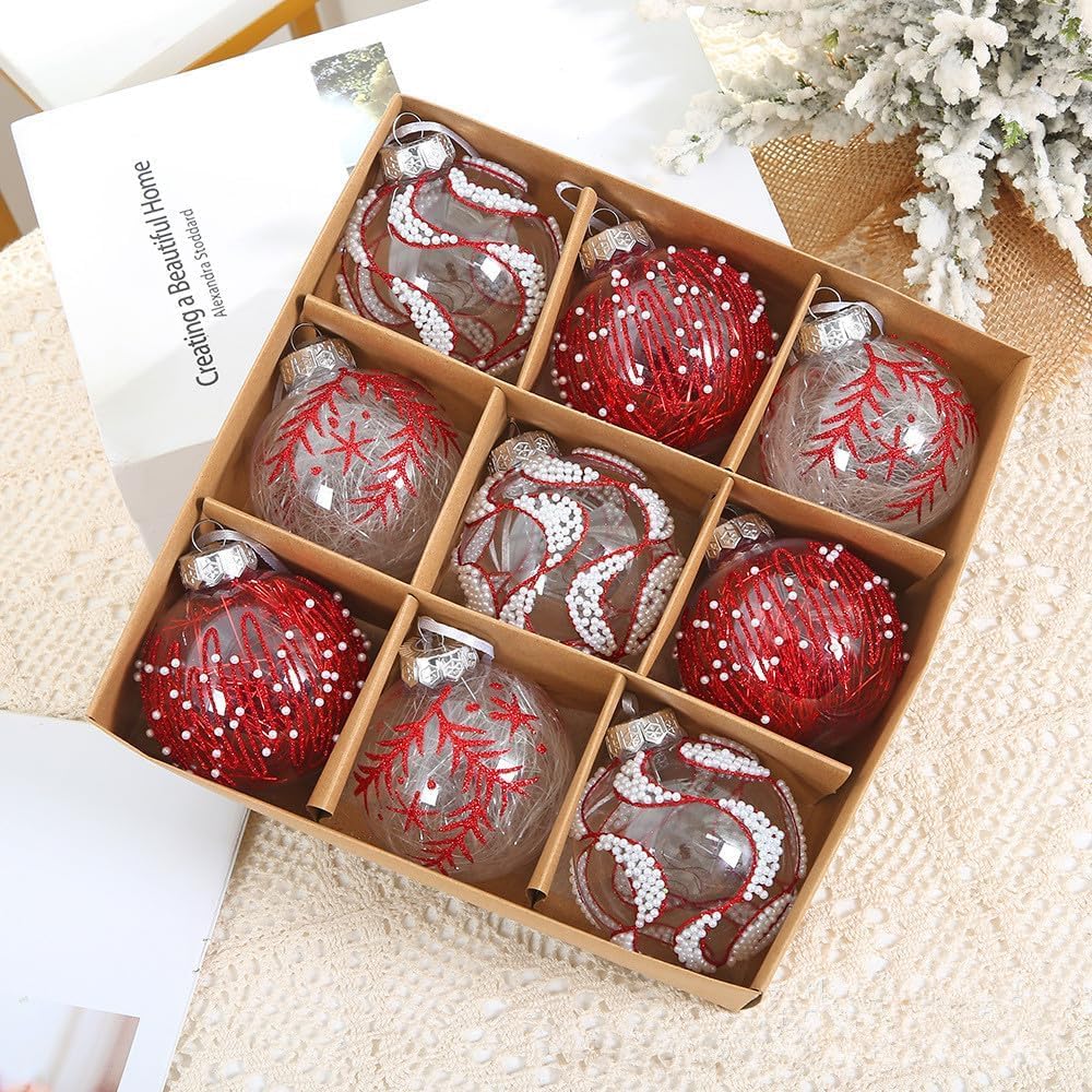 Palline di Natale Decorative 8cm, Set da 9 Pezzi，Style 9