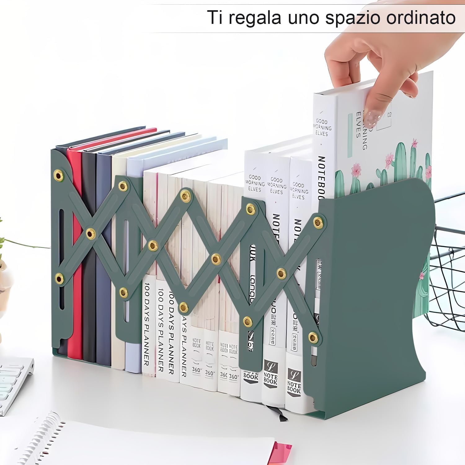DARUITE Regolabili in Metallo Antiscivolo Fermalibri Biblioteca Verde 50 cm