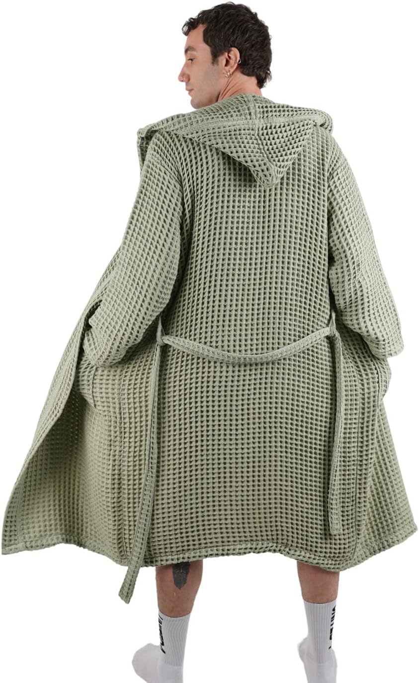 100% Cotton Hooded Waffle Bathrobe for Men