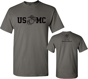 Lucky Ride Marine Corps Bull Dog Front and Back USMC Mens Military T-Shirt