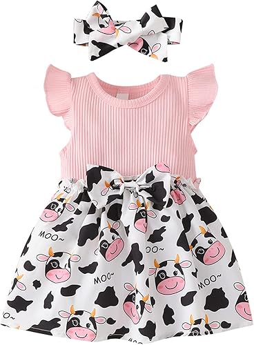 Vestido de verano con estampado de vaca para niñas pequeñas, vestido de fiesta de princesa