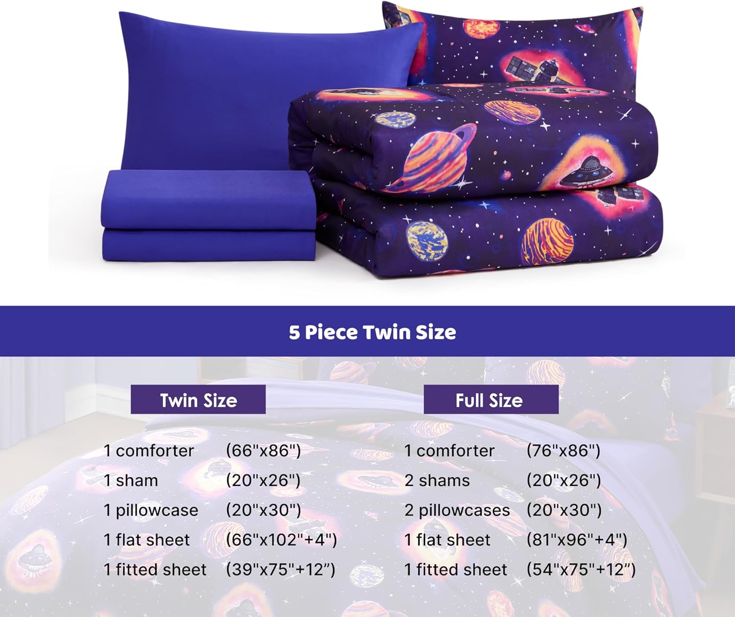 Twin Comforter Set for Boys-5 Pieces Space Rocket Twin Bedding Sets for Kids, Ultra Soft Bed in A Bag with Sheets - Image 8