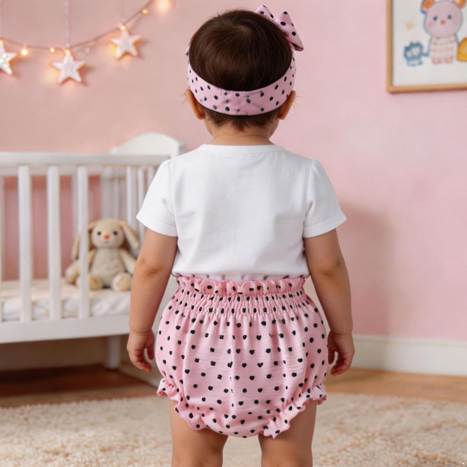Infant Girls Summer Outfit Ruffled Diaper Cover Ups 90s Themed Fancy Dress Photography Props Pink 1-3 Months
