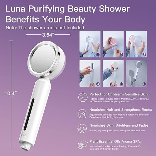 Miniatura 5 de Cabezal de ducha de mano con filtro de cuatro etapaselemento de filtro VC de limón, cabezal de ducha de alta presión, cabezal de ducha con filtro de