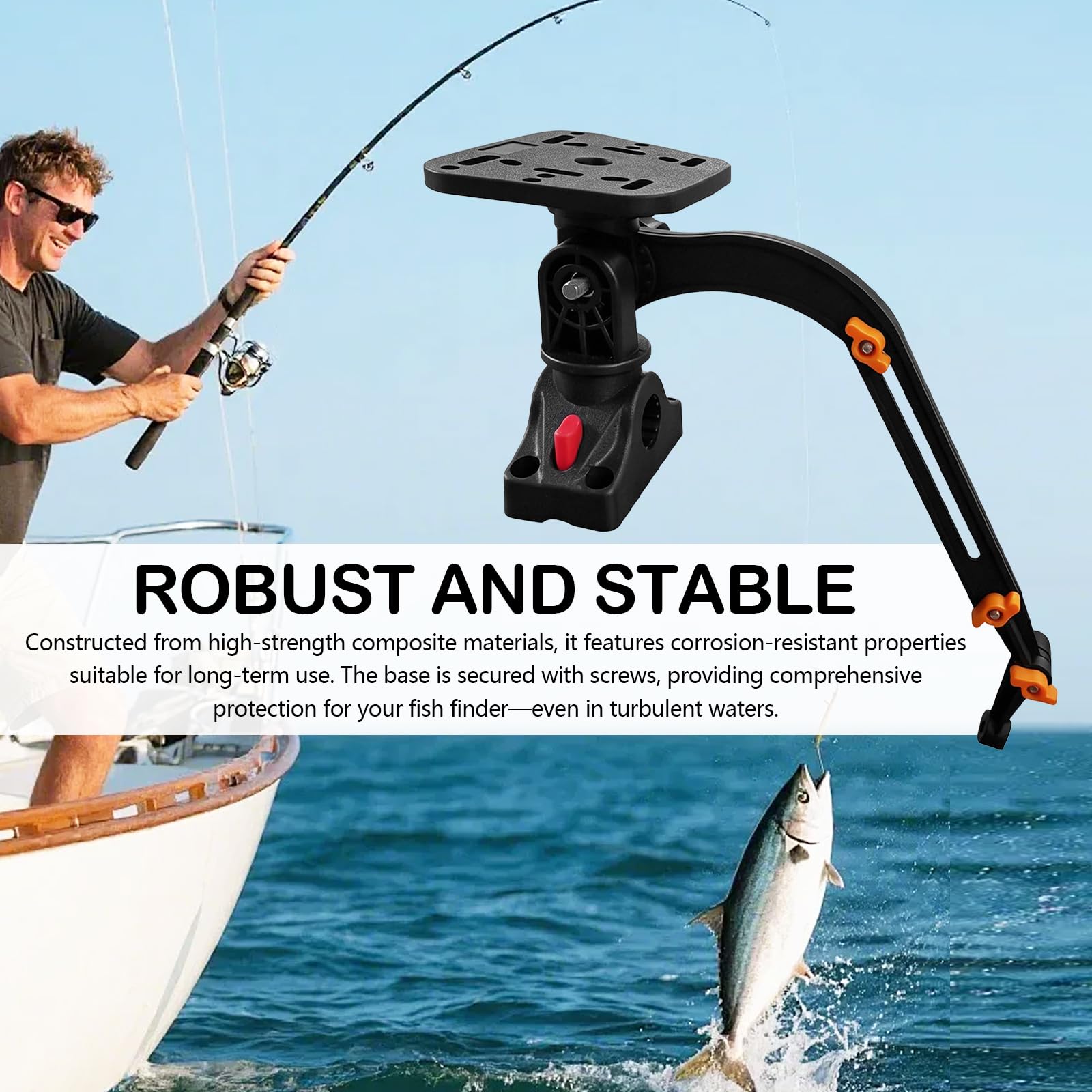 Fischfinder Halterung, Fischfinderhalterung 360 Grad Drehbar Echolot Angeln Halterungen mit Verstellbare Klemme und Universal Montageplatte für Fishfinder Boot Kajak Höhe 28-40cm