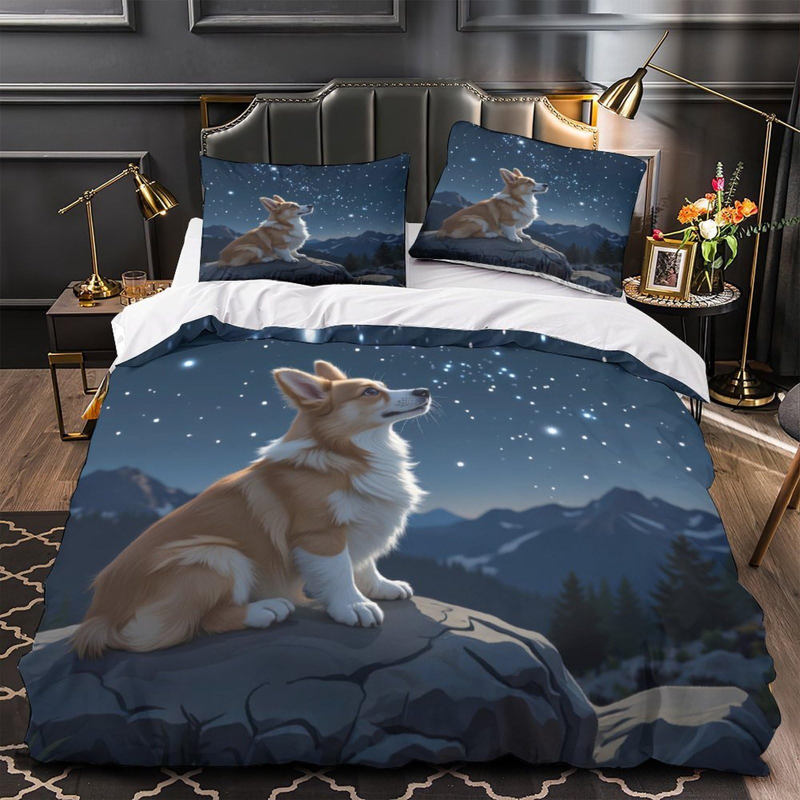 Housse de couette Corgi anti-acarien et hypoallergénique lit 140x200