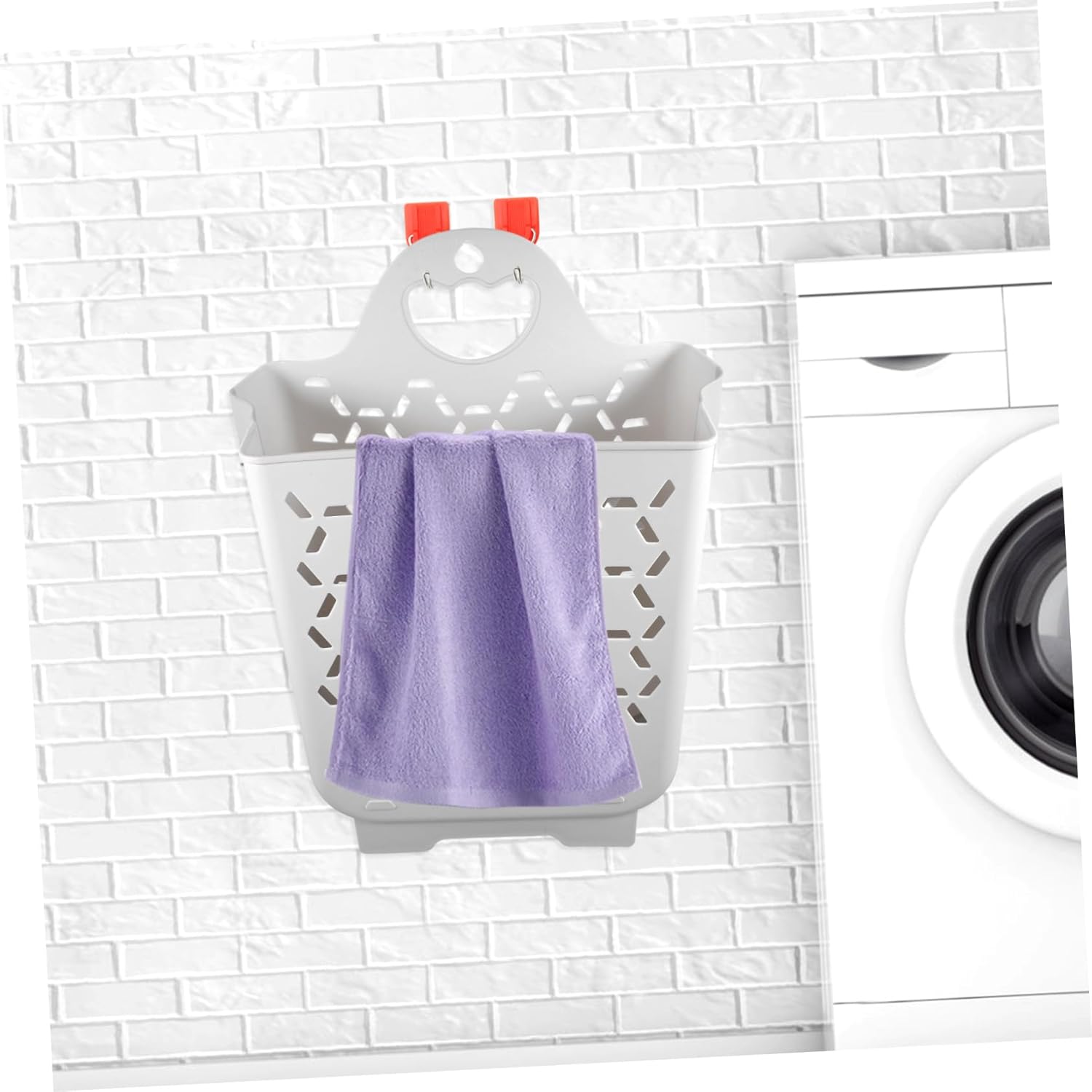 Collapsible Wall Mount Laundry Basket Medium White Folding Dirty Clothes Storage Container Space Saving Bathroom Hanging Hamper Organizer Material