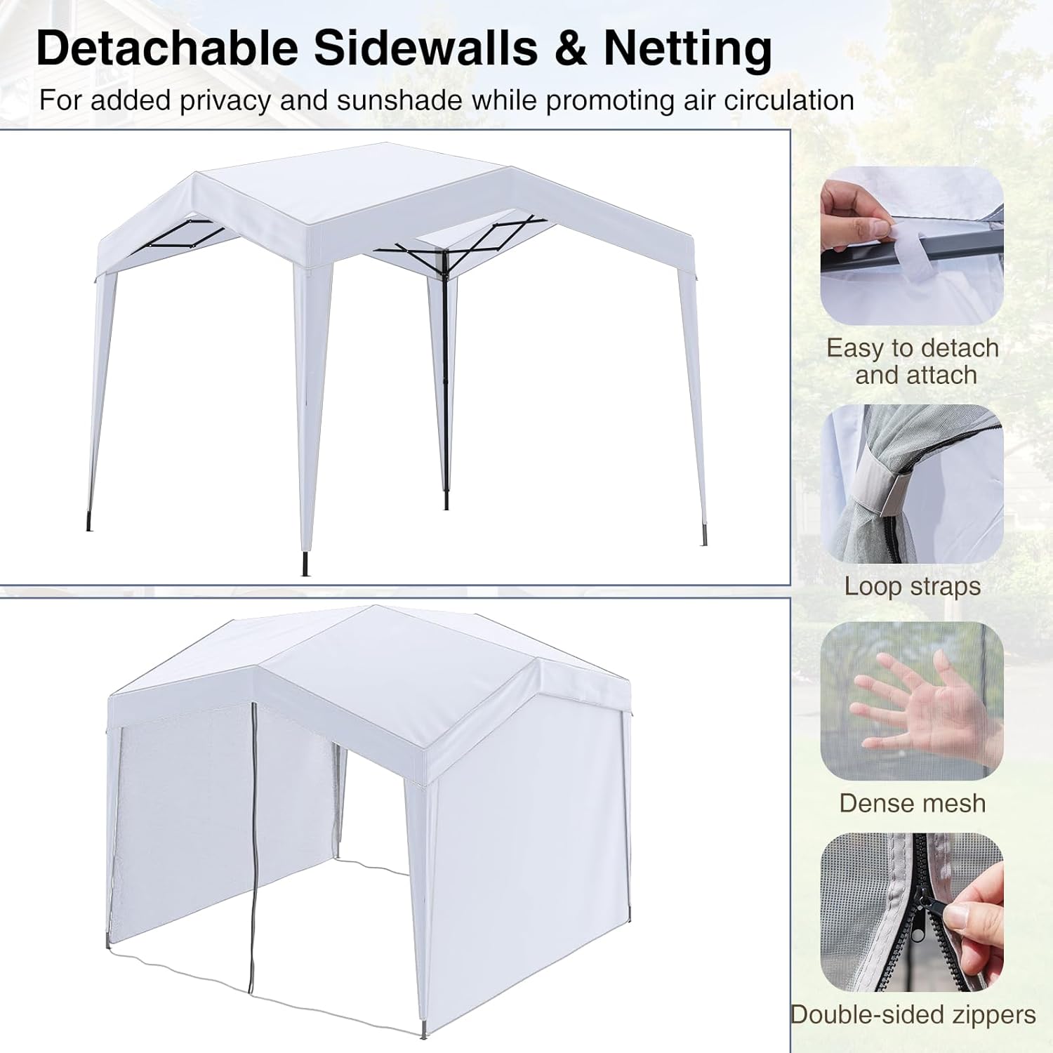 Tangkula 10x10Ft Pop up Canopy with Sidewalls, UPF50+ Portable Outdoor Screen Tent with Mesh Netting, Wheeled Bag, 8 Stakes, 4 Wind Ropes, Easy Set-Up Canopy Tent for Beach Party Event Camping (White)