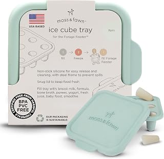 Moss and Fawn Ice Cube Tray - Forage Feeder Freezer & Teething Popsicle Mold for Breast Milk, Formula, Bone Broth, Purees, & Baby Food - BPA, Lead, & PVC-Free - Fern