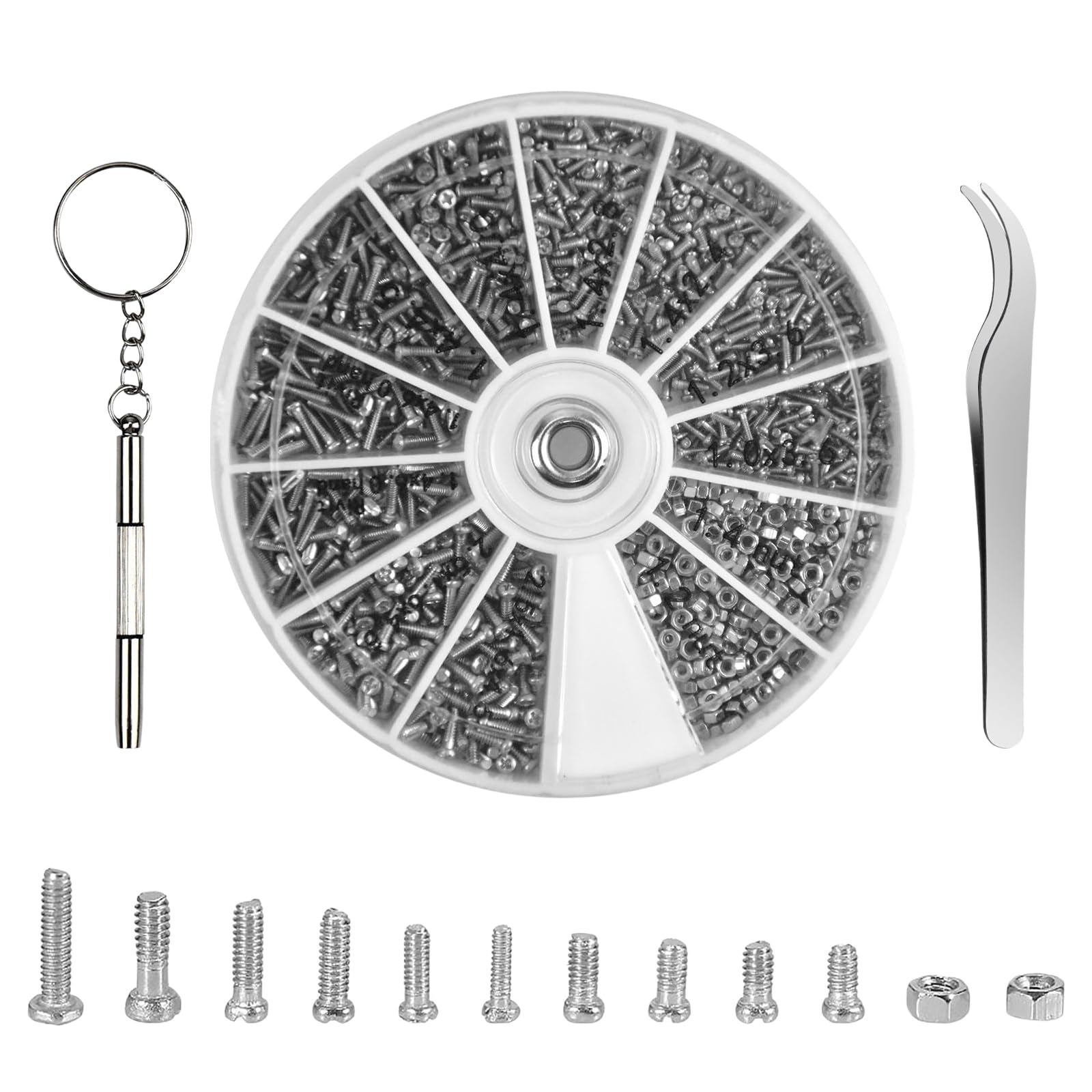 Kit Riparazione Occhiali Jalan 1000 Viti Micro, Con Pinzetta E Cacciavite 4 In 1, Per Occhiali, Orologi E Dispositivi Di Precisione - 4