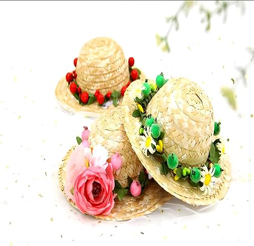 Miniatura 4 de NACOCO Sombrero de paja de girasol, hecho a mano, encantador, accesorio para fotografía de perros y gatos pequeños (S, rosa)