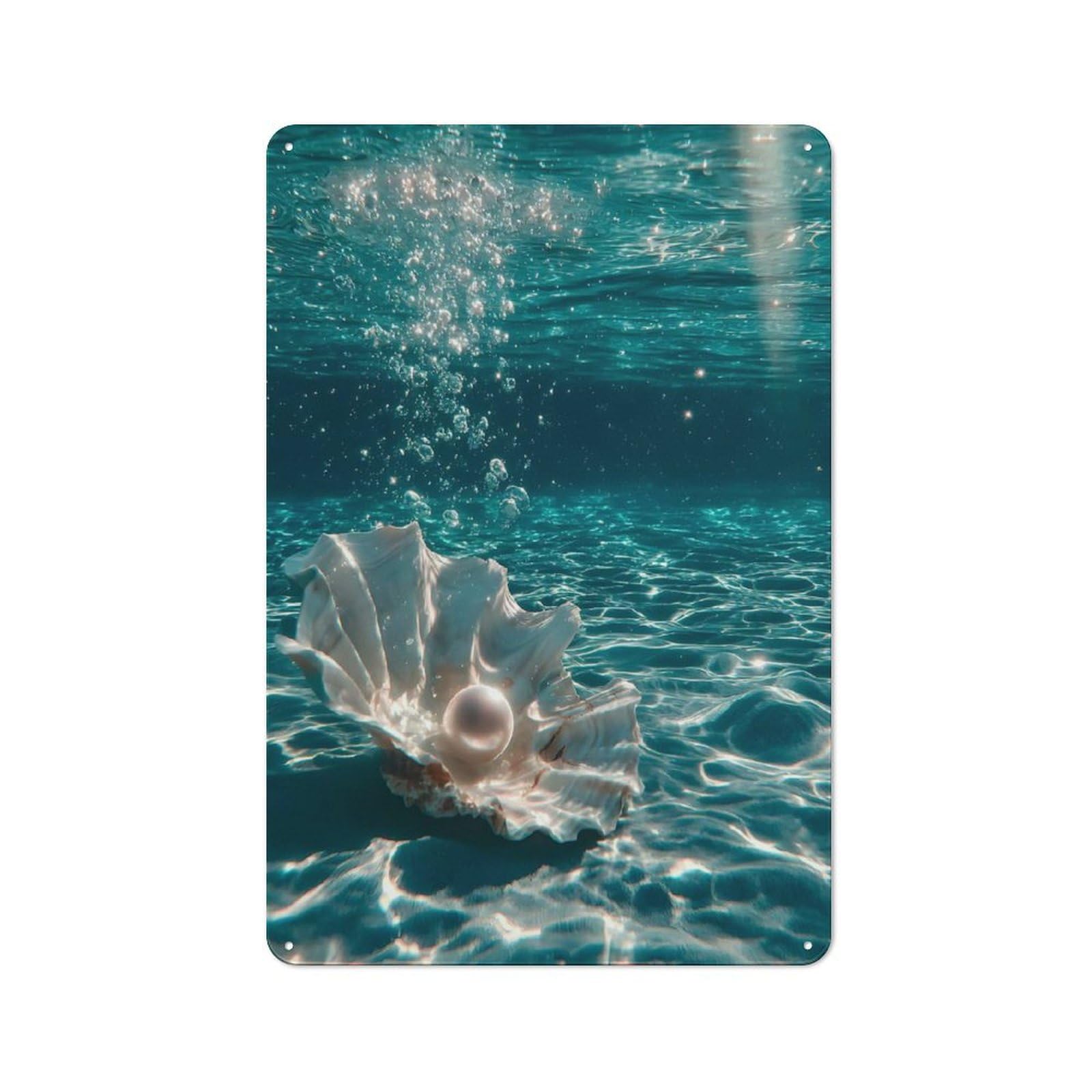 Pet Lover Pearl in Shell Underwater Scene Decorative Metal Plaque, Wall Decor for Pet Corner, Living Room Or Hallway, 30x20cm