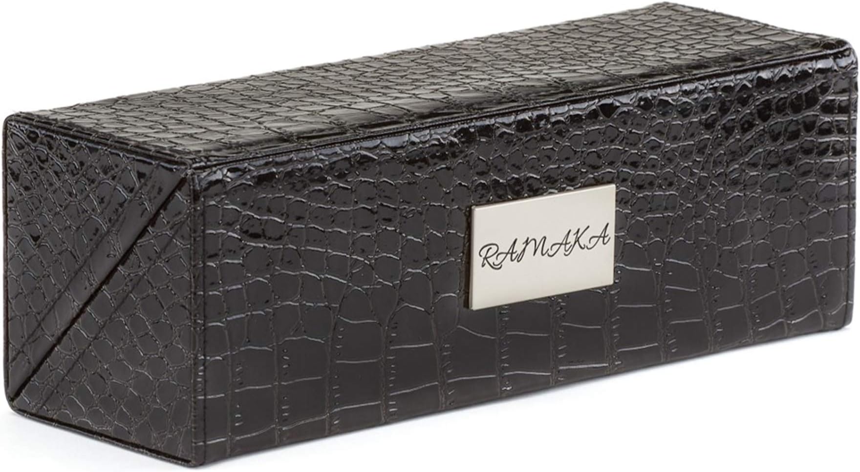 Makeup Brush Holder Box | Make Up Organizers and Storage by Ramaka Solutions | Professional Makeup Case Magnetic Closure | Faux Leather Cosmetic Organizer Decorative Boxes (9.25 X 3.25 Inches) Black