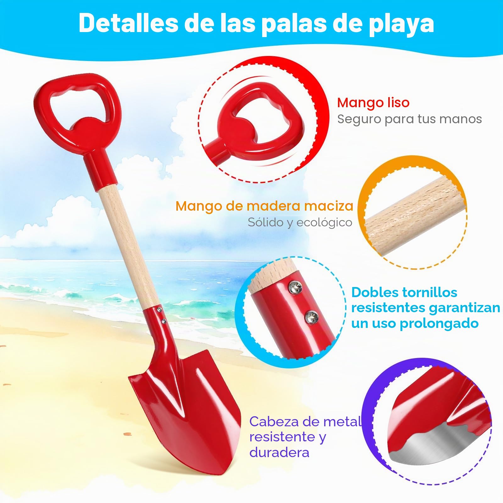 Juego De 4 Palas De Playa Duraderas De Plástico De 15 Pulgadas – Multiusos Para Excavar, Jardinería Y Nieve, Mango Ergonómico Cuadrado