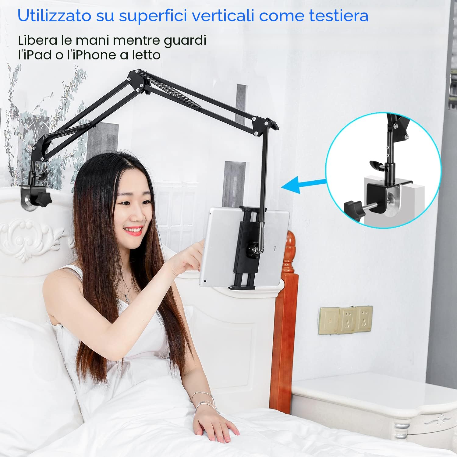 Supporto tablet girevole 360° braccio alluminio per iPad tablet 4,5-12,9 pollici