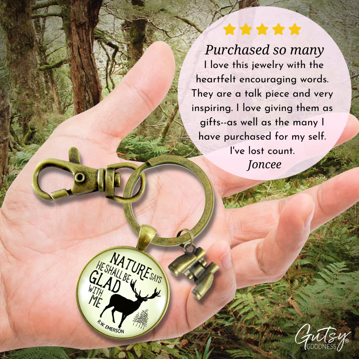 Gutsy Goodness Mens Keychain Nature Says Rustic Deer Hunter Outdoors Sportsman Dad Gift Binocular Charm : Handmade Products