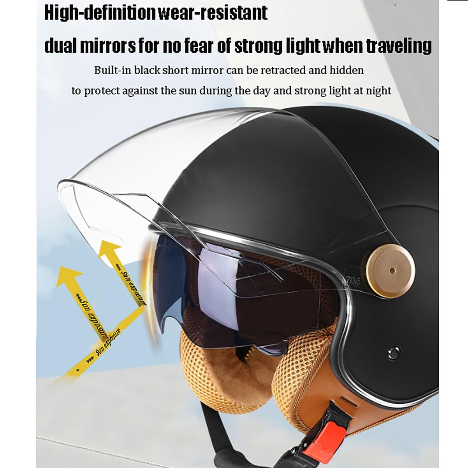 Casco de Motocicleta de Media Cara, Casco de Motocicleta con Visera, Gafas de Doble Capa, Forro cómodo, Orejeras, Casco con certificación ECE/Dot, Casco de Motocicleta Scooter