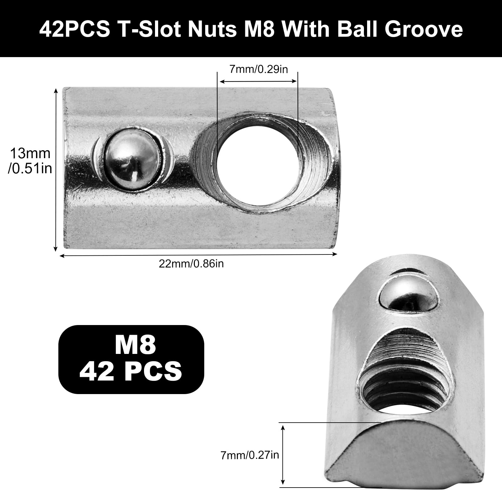 42PCS Tuerca de Ranura en T M8, Tuercas en T Juego de Tornillos Serie 40 M8 perfil de Aluminio Tuerca Deslizante de Acero al Carbono con Bola de Resorte para Perfil de Aluminio C Impresora