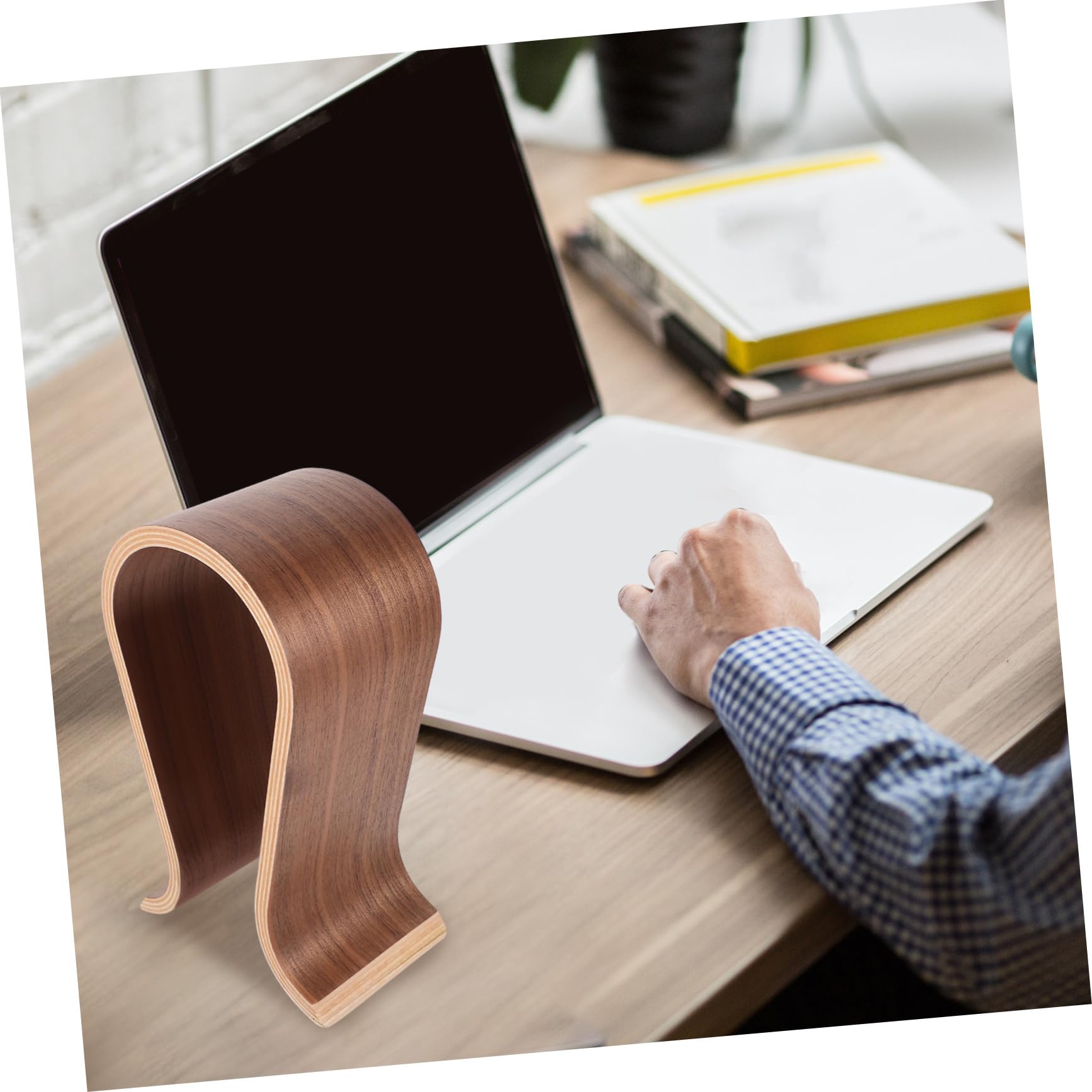 SHINEOFI Supporto per Cuffie U in Legno Stand per Cuffie da Tavolo Espositore per Auricolari Compatibile la Maggior Parte dei Modelli