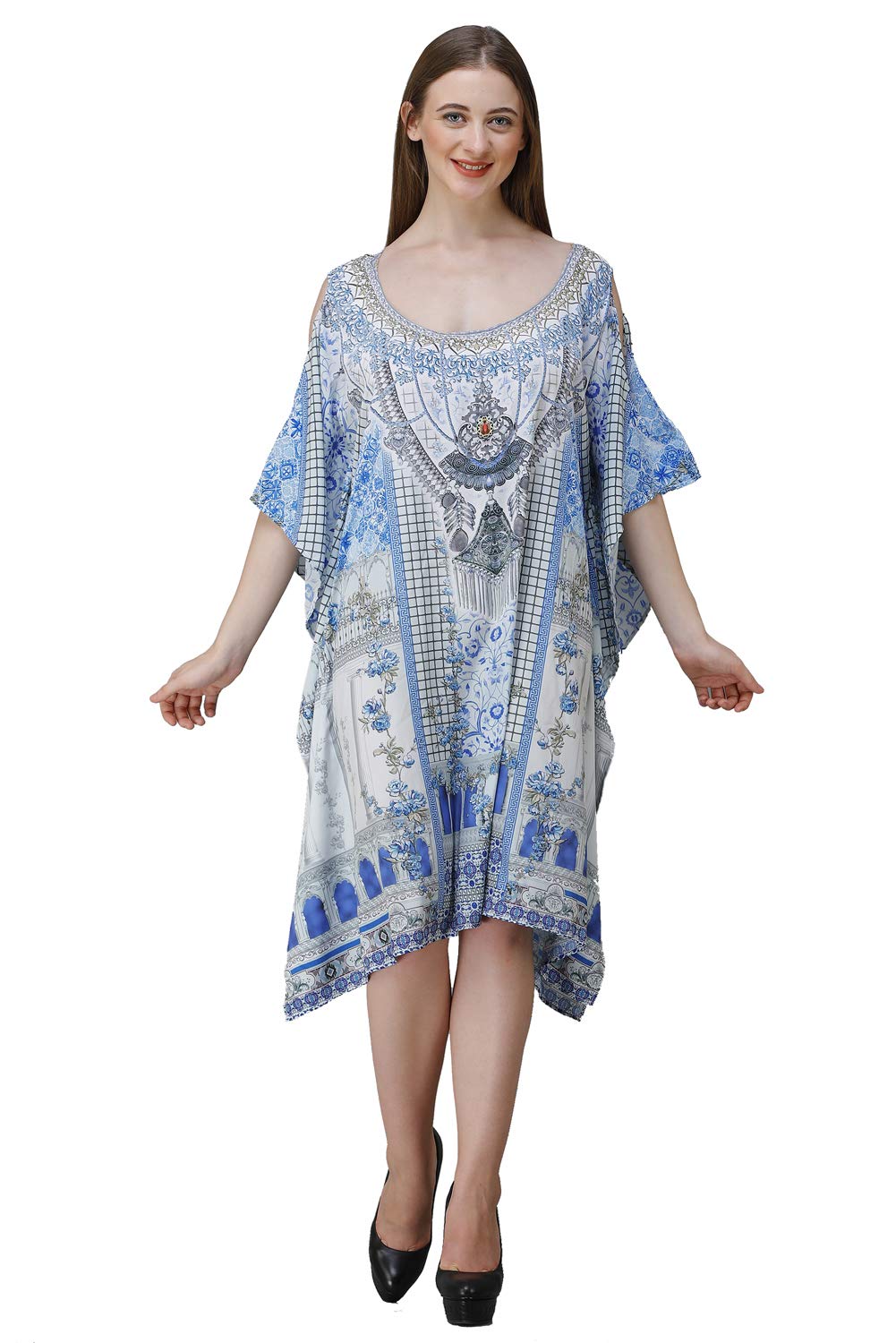 dressprinted Free Size Women’s Kaftan Dress – Round Crepe Digital Printed – Fits S to 4XL – Night & Beach Wear Multicolour-picture-10
