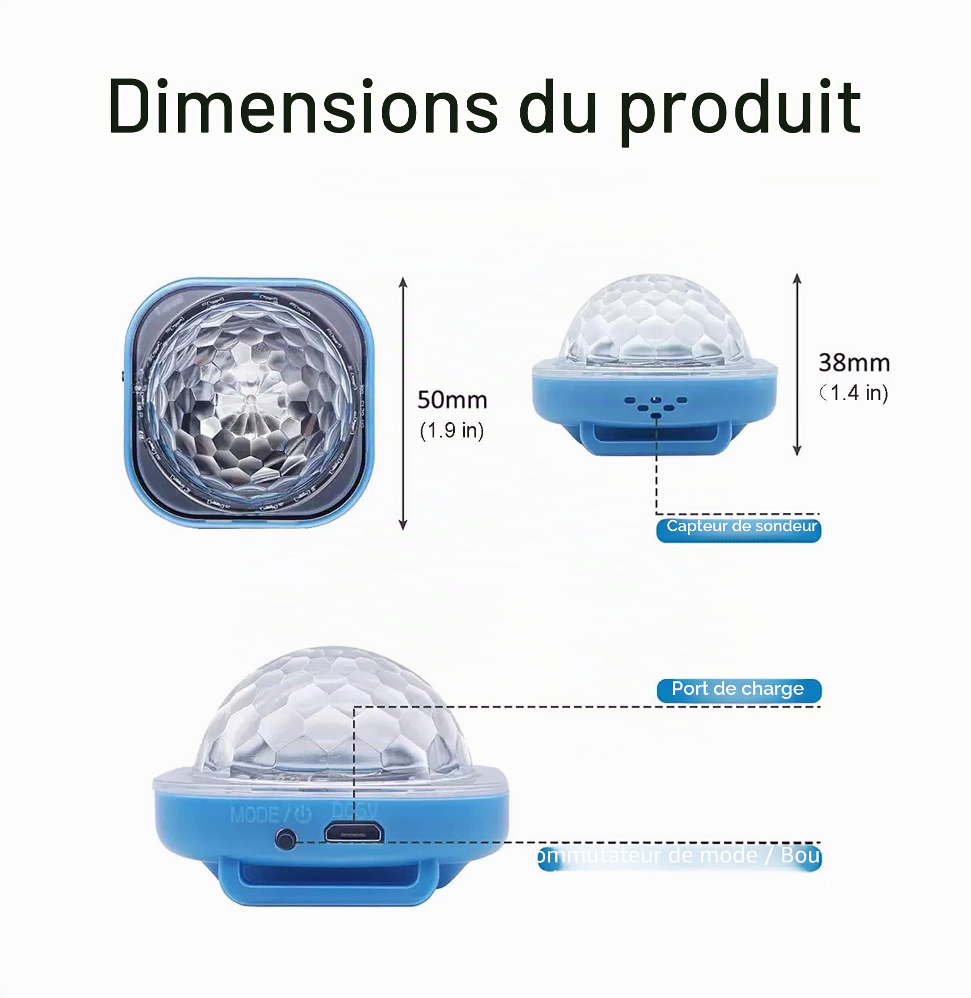 Disco Ball Light Portable Mini Lampe LED Portable Nuit Stroboscope Montre Bracelet USB Charge Vocale Contrôlée avec Ventouse pour Party Voiture Danse DJ Club