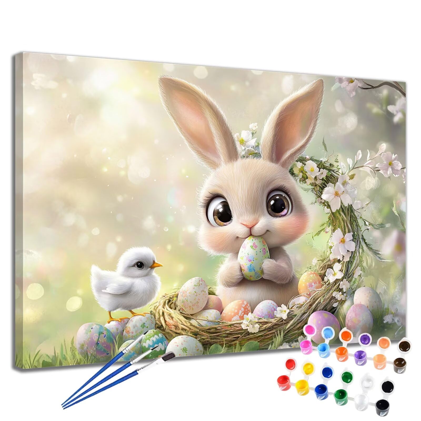 Peinture Numero Adulte Pâques Peinture Numero Lapin DIY Paint by Numbers Enfant Débutants Activité Manuelle kit avec Pinceaux et Peintures Acryliques, Loisirs Créatifs Femme Cadeau 50x70 cm 2W-419