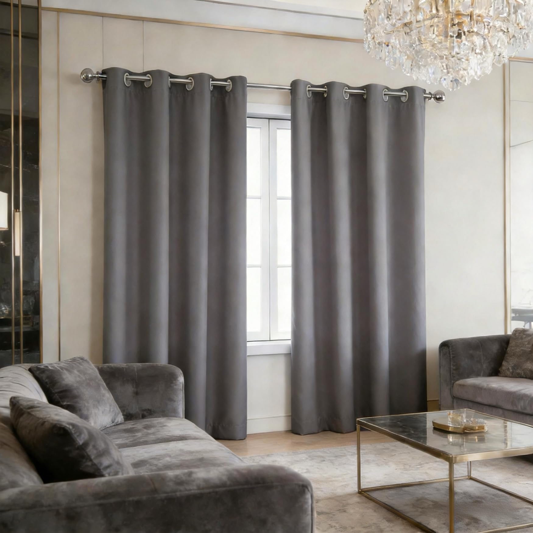 Rideau thermique 140x125 gris opaque à oeillets pour salon