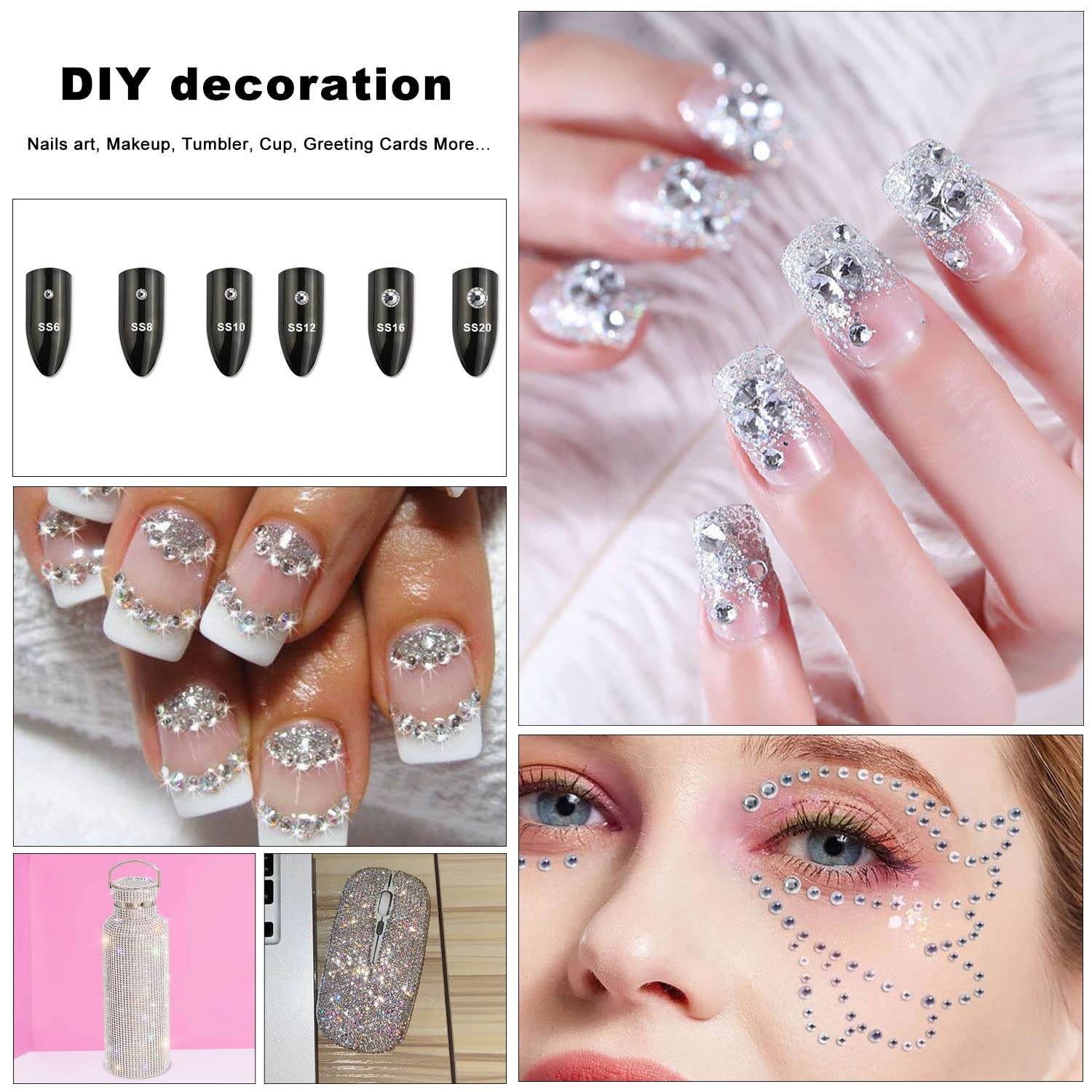 4240Pcs Flatback Black and Clear Rhinestones for Nail Art Face Makeup Sparkly Round with Tweezers and Picking Pen (SS6~SS20 Set)