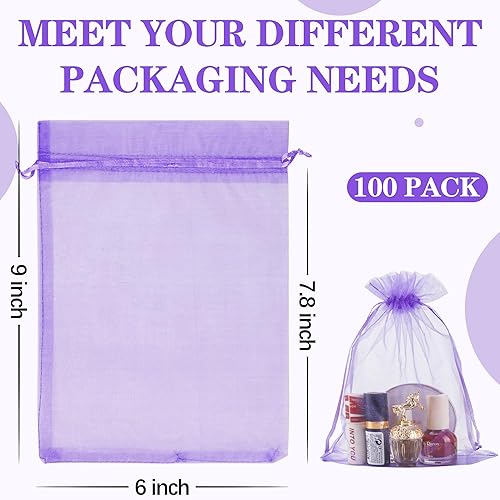 Miniatura 25 de YunKo 50 bolsas de organza de 6 x 9 pulgadas con cordón para regalo, joyería de malla, bolsa de protección de frutas, bolsa de organza transparente