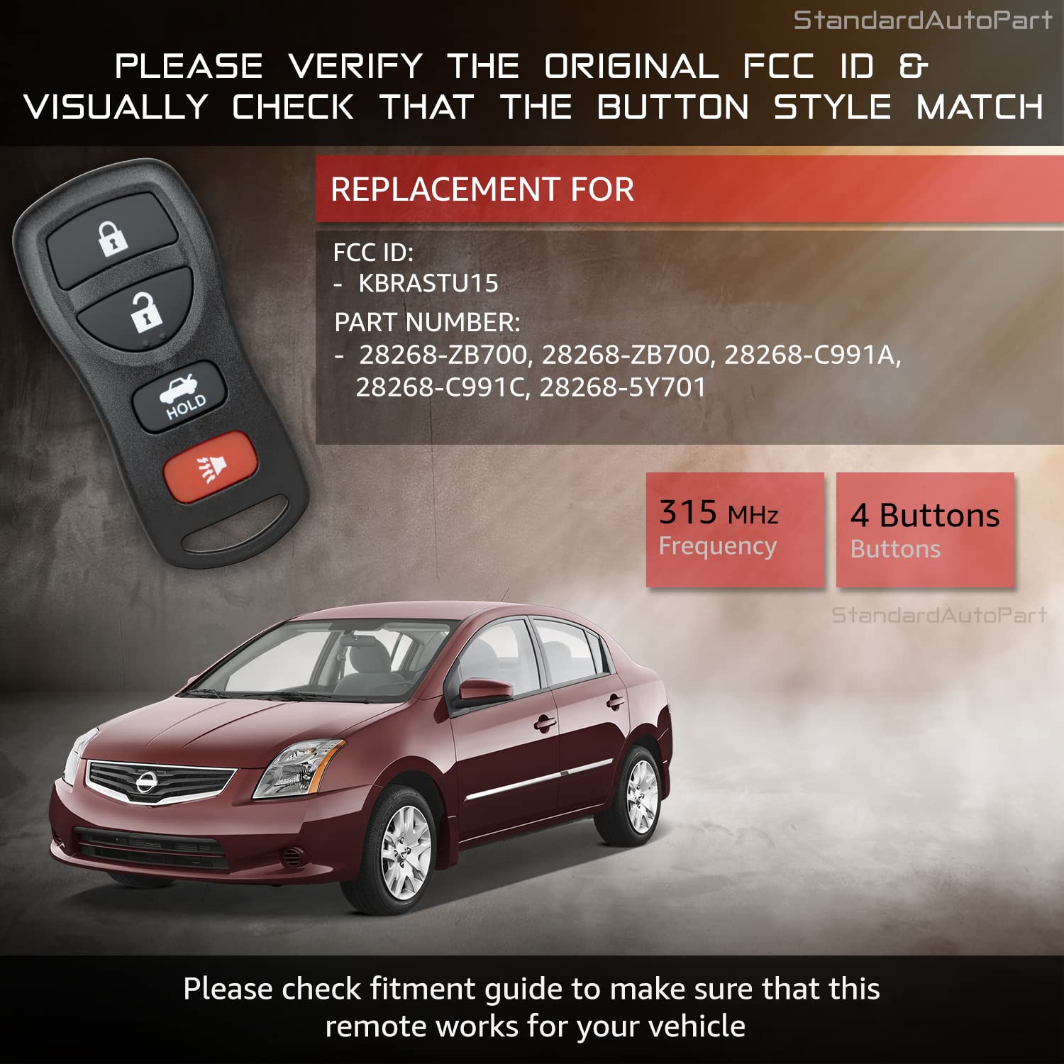 Car Fob for Altima Maxima Sentra Armada 350Z G35 KBRASTU15 5931642 28268-ZB700 - Picture 4 of 5