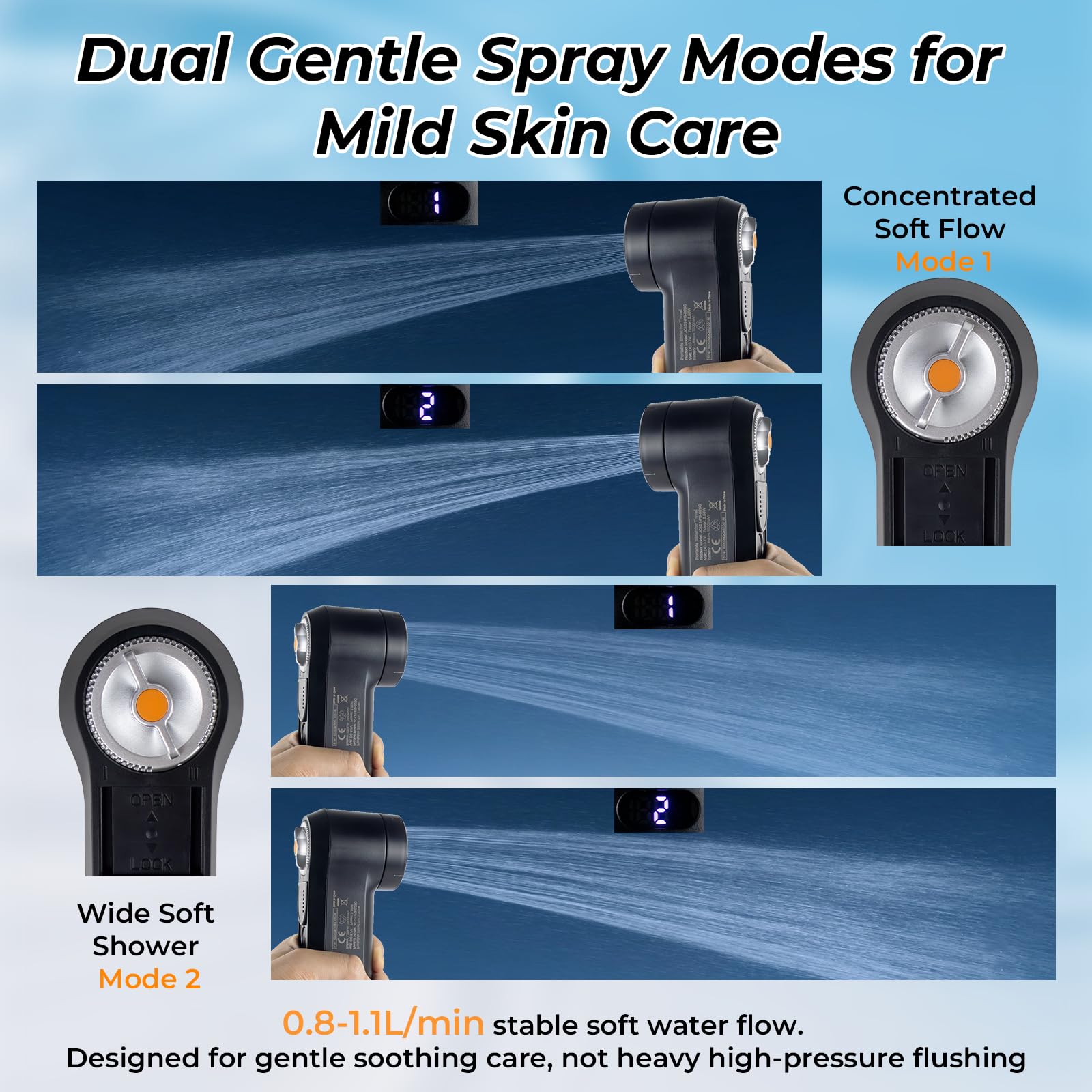Bidet portatile da viaggio, 1600 mAh, bidet portatile ricaricabile elettrico con serbatoio da 2,5 l e doppia modalità di spruzzo (jet/doccia), USB-C, spruzzatore per l'igiene personale per casa