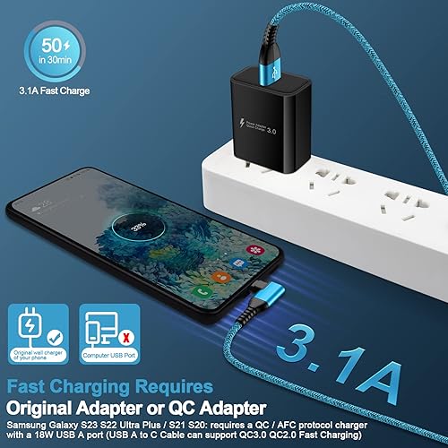 Miniatura 6 de Cable de alimentación USB C 3.1A Samsung C tipo cable de carga rápida en ángulo recto 90 grados, 5 unidades de 6 pies, cargador de teléfono Android