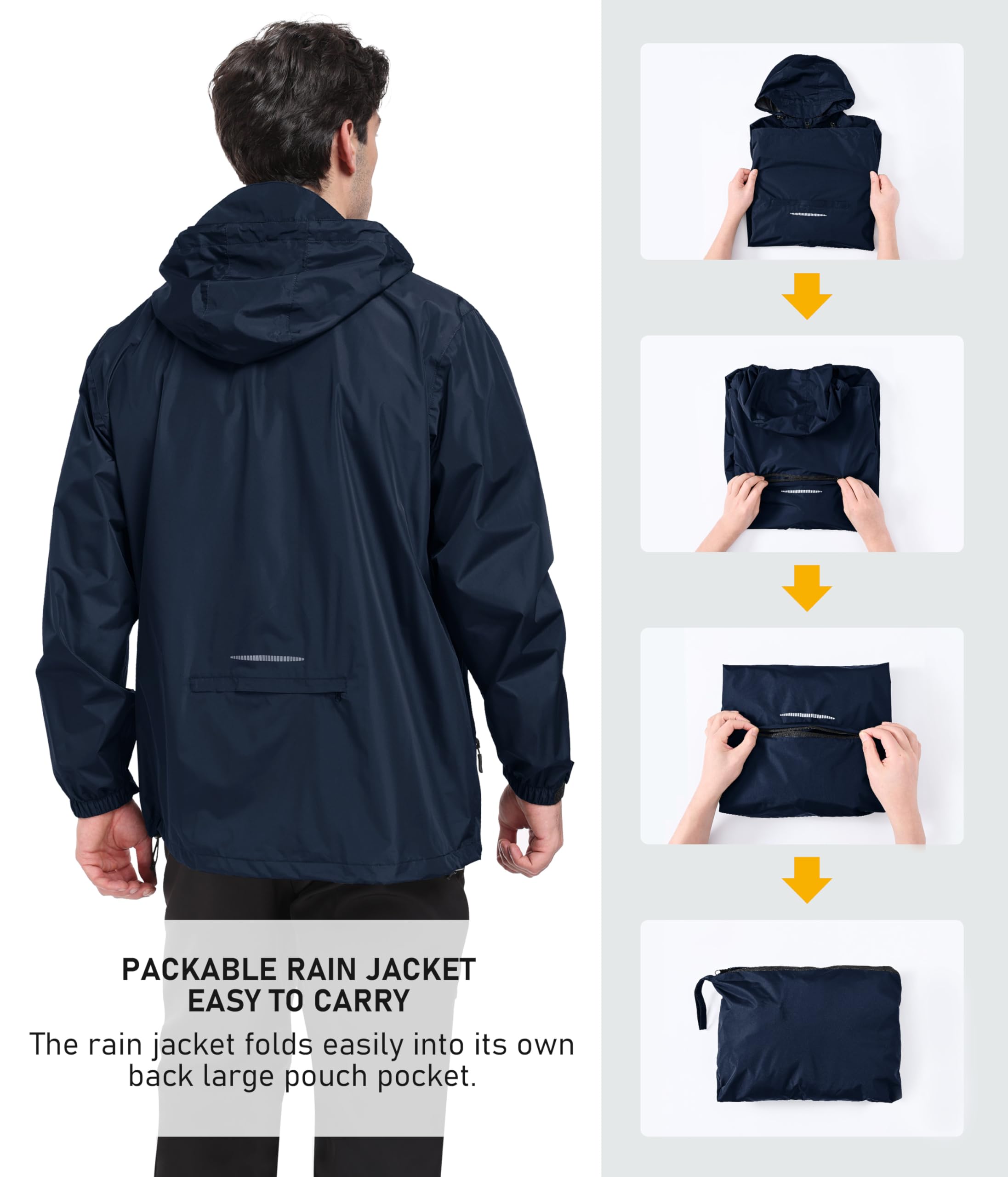MoFiz Hombre Chaquetas Impermeables Chubasqueros Plegable Ligero Cortavientos Impermeable para Ciclismo Running Acampada Marcha Viajes Senderismo